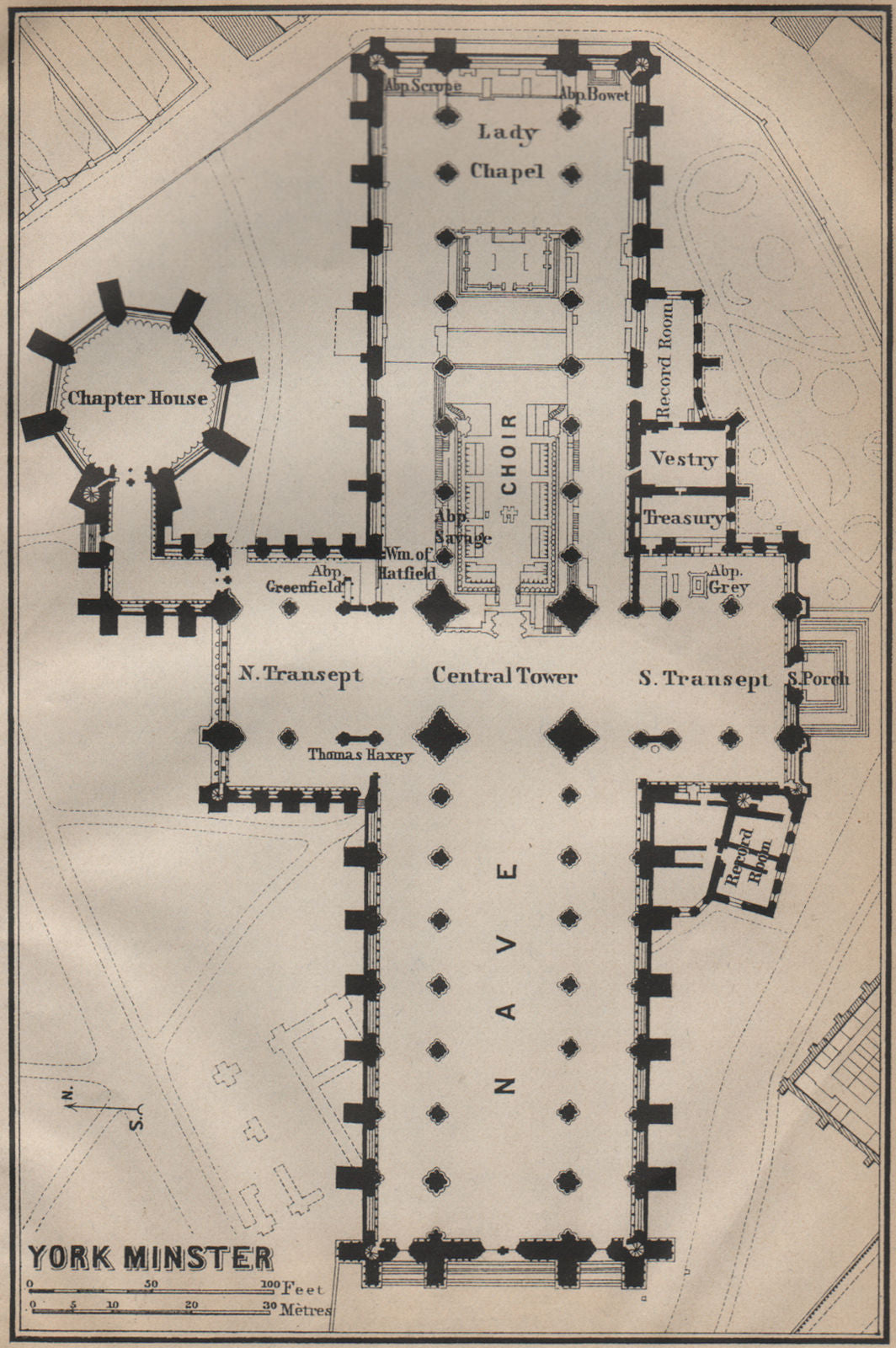 YORK MINSTER floor plan. Yorkshire. BAEDEKER 1910 old antique map chart